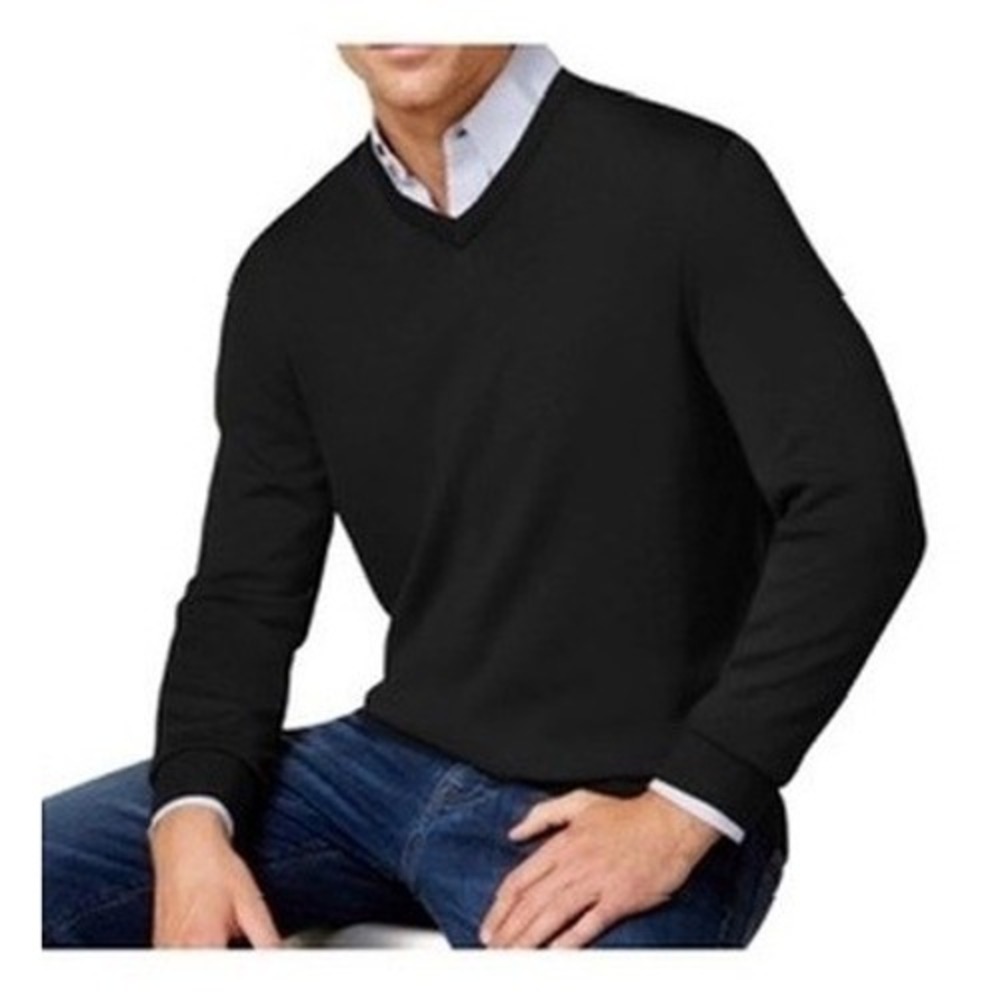 Club‎ Room Mens Wool Black V-Neck Sweater Preppy Classic Elective Grandpa Medium